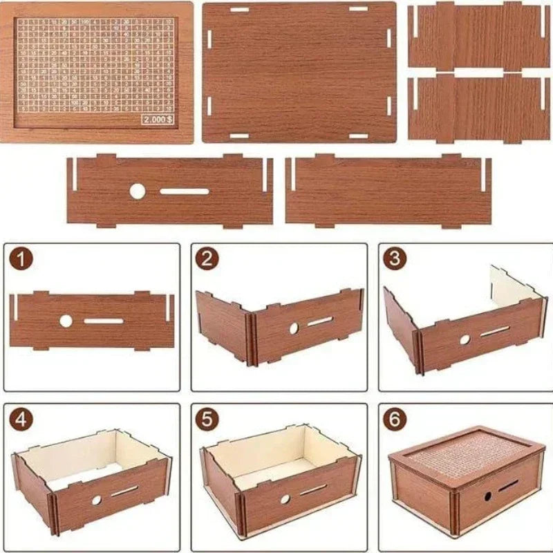 Tirelire en Bois avec Montant Cible et Feutre de Marquage